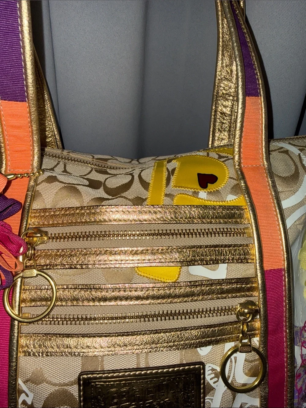 Coach POPPY Beige Signature Floral Tote with Multicolor Accents - Picture 8 of 17